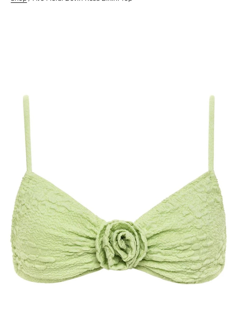 Montce Light Green Textured Floral-Rose Bikini Top